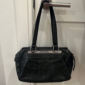 Authentic Chanel Chocolate Bar Handbag in Black Leather